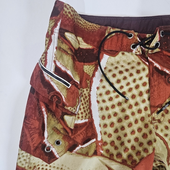 Volcom Stone Swim Trunks Mens 30 Waist Orange Beige Waist Tie Beachy Boardshorts - Picture 5 of 5